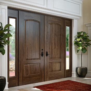 JELD-WEN Architectural Collection Fiberglass Exterior Door 2-Panel Arch Top All Panel (Rustic Cherry)