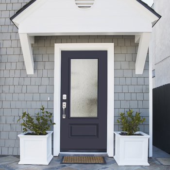 JELD-WEN Architectural™ Collection Fiberglass Exterior Door_ 3_4 View 1-Panel Glass Panel (Blue)