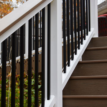 Classic Composite Series, Drink Rail, Aluminum Baluster (White) Decking Legacy Collection (Pecan)